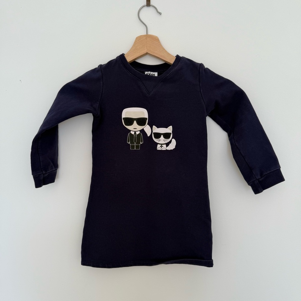 KARL LAGERFELD Girls Navy Logo Long Sleeve dress size 4